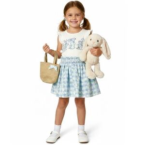 Shabby Chic Girls Bunny & Daisy Skirt Set with Straw Tote NWT